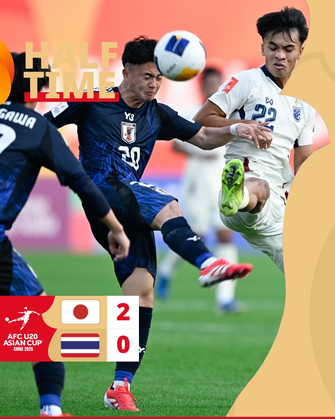  半場(chǎng)-日本U20 2-0領(lǐng)先泰國(guó)U20，石井久繼破門+中柱 泰國(guó)0射正