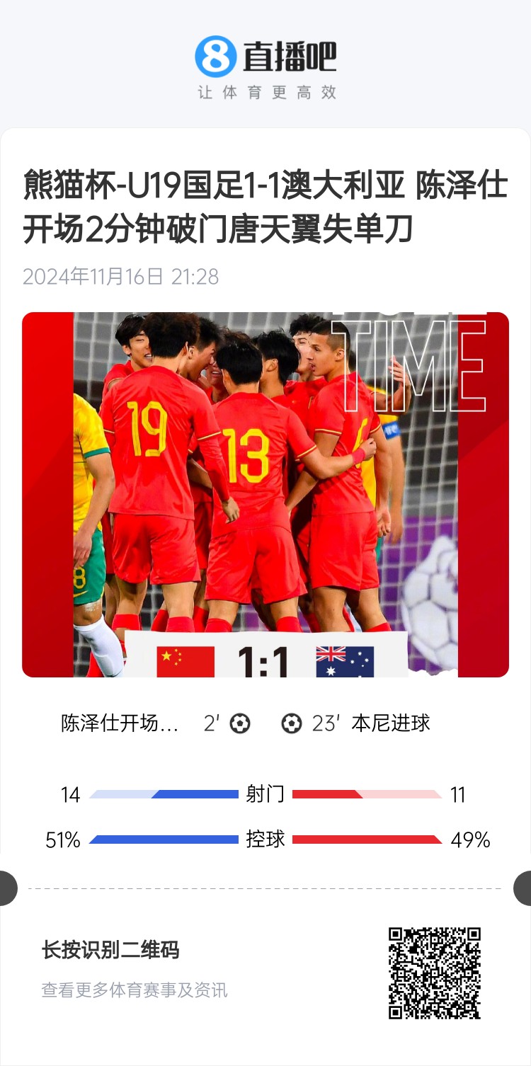  二番戰(zhàn)！U20國(guó)青與澳大利亞去年熊貓杯剛有過(guò)交手，雙方1-1戰(zhàn)平