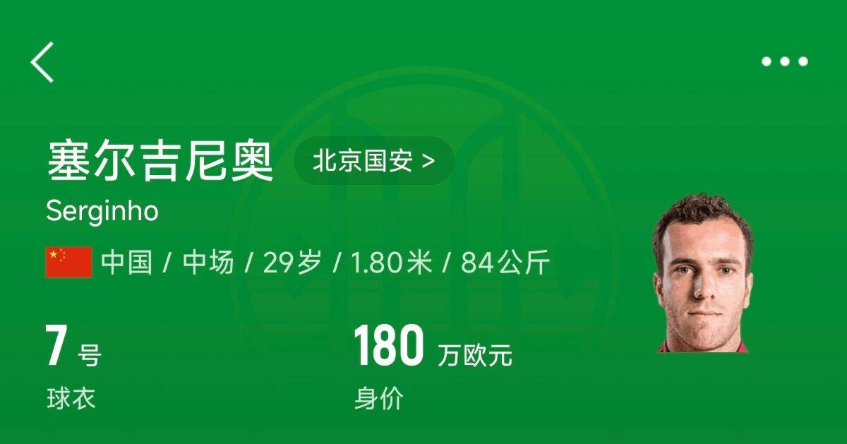  180萬歐！塞爾吉尼奧成為中國身價最高的球員，武磊120萬歐第2