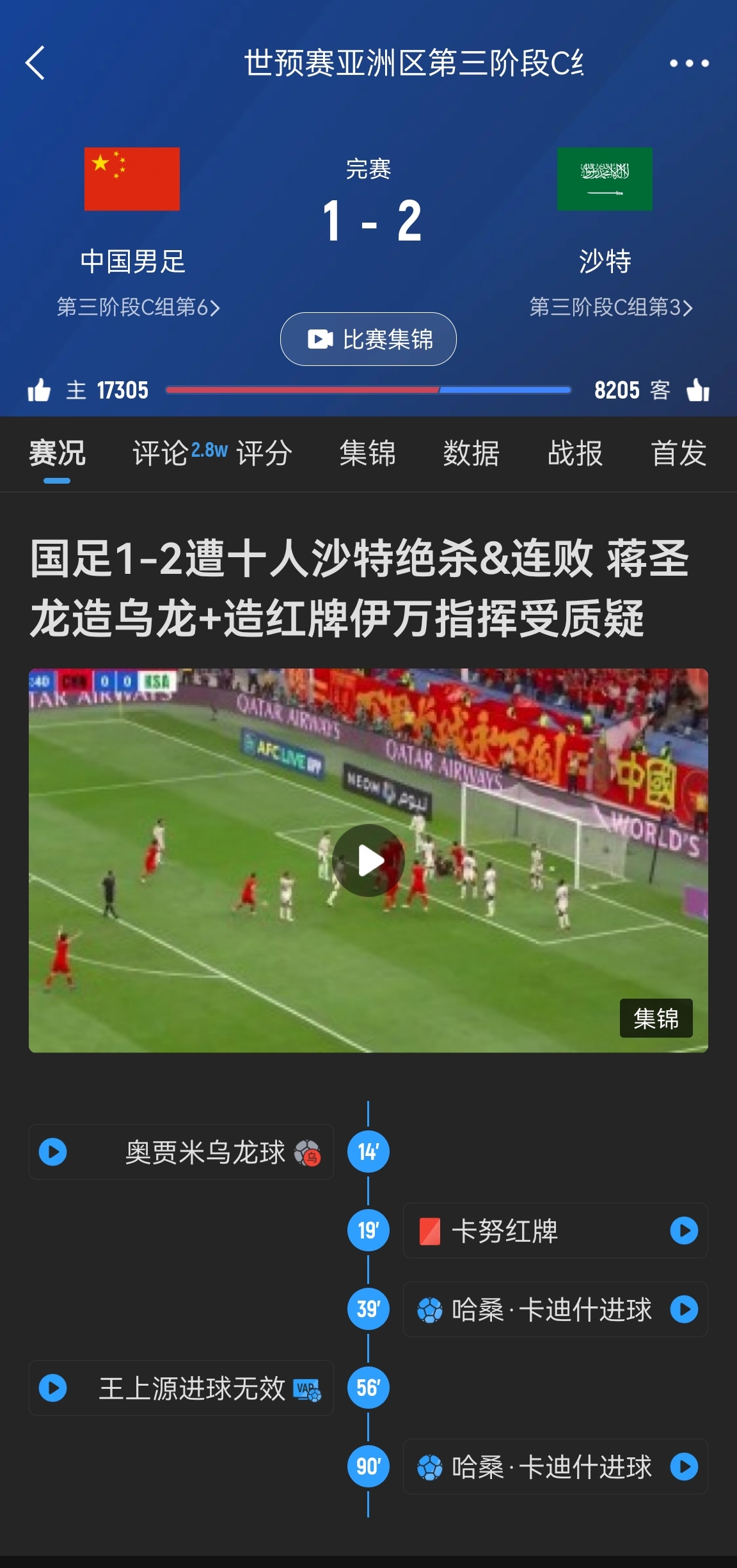  今天什么劇本？首戰(zhàn)沙特也是半場紅牌+蔣光太傷退，最后國足被翻