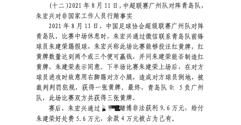  網(wǎng)傳判決書：青島球員朱建榮故意踢對方小腿，染黃收5.6萬好處費