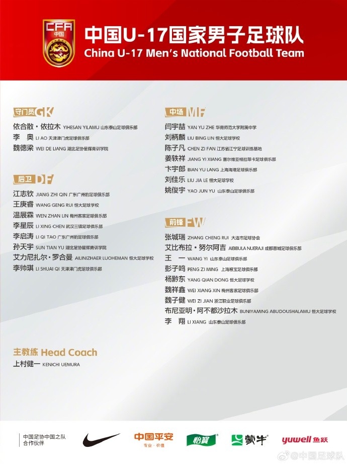  北青體育：U17國(guó)足落選球員彭子鳴、李星辰、陳子凡仍留隊(duì)合練